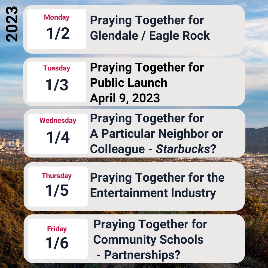 Prayer Calendar Week of January 2, 2023