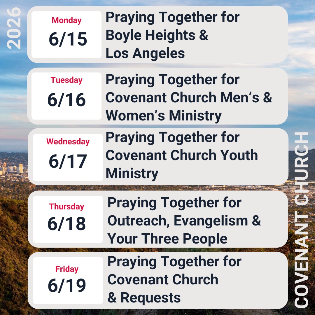 Covenant Church weekly prayer guide for the week of June 14, 2026 — a daily prayer focus Monday through Friday.