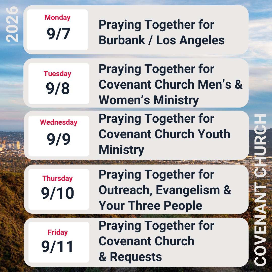 Covenant Church weekly prayer guide for the week of September 6, 2026 — a daily prayer focus Monday through Friday.