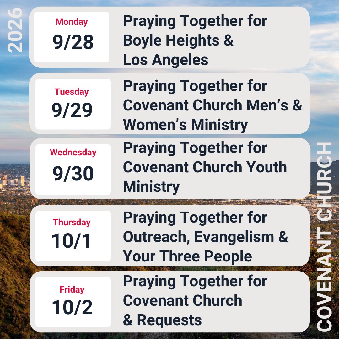 Covenant Church weekly prayer guide for the week of September 27, 2026 — a daily prayer focus Monday through Friday.